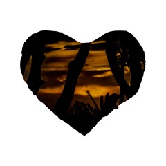 Silhouette Sunset Landscape Scene, Montevideo   Uruguay Standard 16  Premium Flano Heart Shape Cushions by dflcprints