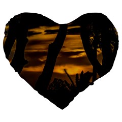 Silhouette Sunset Landscape Scene, Montevideo   Uruguay Large 19  Premium Flano Heart Shape Cushions by dflcprints