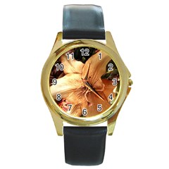 Lilies 1 3 Round Gold Metal Watch by bestdesignintheworld