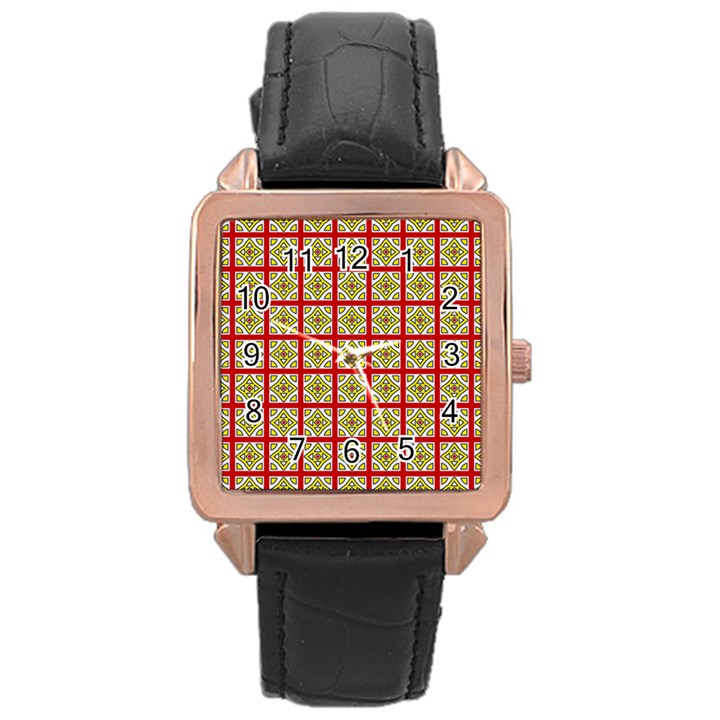 DF Hackberry Grid Rose Gold Leather Watch 