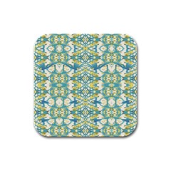 Colored Geometric Ornate Patterned Print Rubber Square Coaster (4 Pack)  by dflcprintsclothing