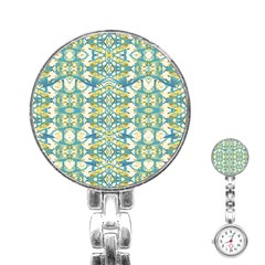 Colored Geometric Ornate Patterned Print Stainless Steel Nurses Watch