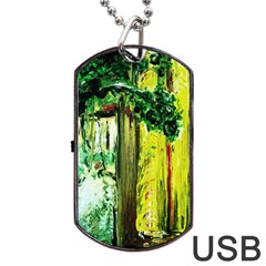 Old Tree And House With An Arch 8 Dog Tag Usb Flash (one Side) by bestdesignintheworld