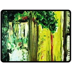 Old Tree And House With An Arch 8 Double Sided Fleece Blanket (large)  by bestdesignintheworld