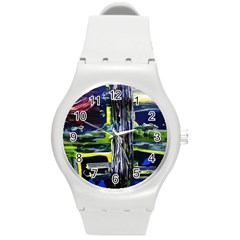 Between Two Moons 7 Round Plastic Sport Watch (m) by bestdesignintheworld