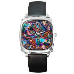 Seamless Abstract Colorful Tile Square Metal Watch