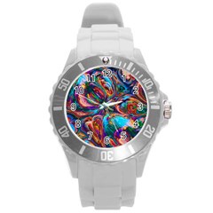 Seamless Abstract Colorful Tile Round Plastic Sport Watch (l)