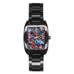 Seamless Abstract Colorful Tile Stainless Steel Barrel Watch