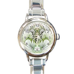 Fractal Delicate White Background Round Italian Charm Watch by HermanTelo