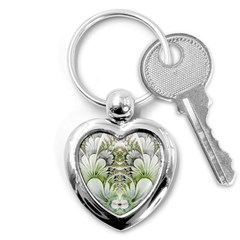 Fractal Delicate White Background Key Chain (heart)