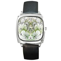 Fractal Delicate White Background Square Metal Watch