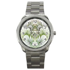 Fractal Delicate White Background Sport Metal Watch by HermanTelo