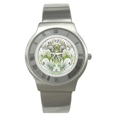 Fractal Delicate White Background Stainless Steel Watch