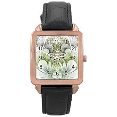 Fractal Delicate White Background Rose Gold Leather Watch 