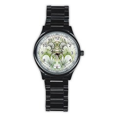 Fractal Delicate White Background Stainless Steel Round Watch