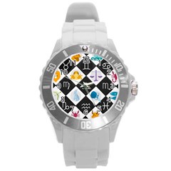 Zodiac Astrology Horoscope Round Plastic Sport Watch (l) by HermanTelo