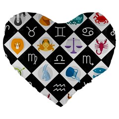 Zodiac Astrology Horoscope Large 19  Premium Flano Heart Shape Cushions