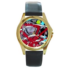 Pussy Butterfly 1 1 Round Gold Metal Watch by bestdesignintheworld