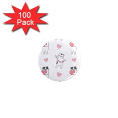 Seamless Pattern Cute Cat With Little Heart Hearts 1  Mini Magnets (100 pack) 