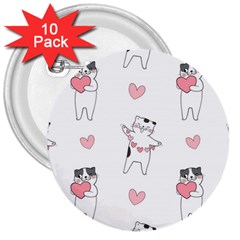 Seamless Pattern Cute Cat With Little Heart Hearts 3  Buttons (10 pack) 