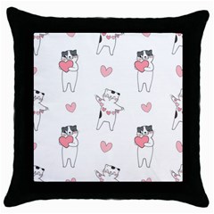 Seamless Pattern Cute Cat With Little Heart Hearts Throw Pillow Case (Black)