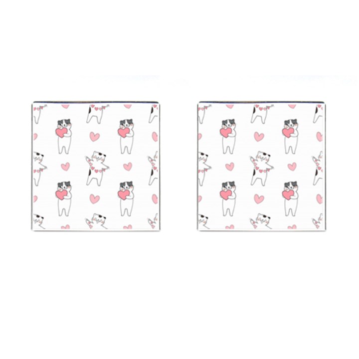 Seamless Pattern Cute Cat With Little Heart Hearts Cufflinks (Square)