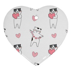 Seamless Pattern Cute Cat With Little Heart Hearts Heart Ornament (Two Sides)