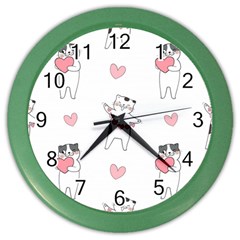 Seamless Pattern Cute Cat With Little Heart Hearts Color Wall Clock