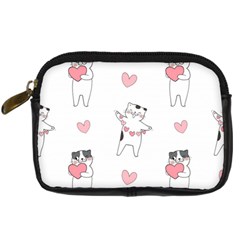 Seamless Pattern Cute Cat With Little Heart Hearts Digital Camera Leather Case