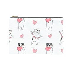 Seamless Pattern Cute Cat With Little Heart Hearts Cosmetic Bag (Large)