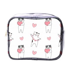 Seamless Pattern Cute Cat With Little Heart Hearts Mini Toiletries Bag (One Side)