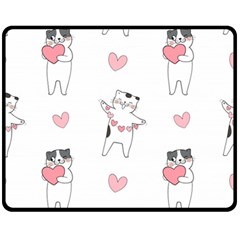 Seamless Pattern Cute Cat With Little Heart Hearts Fleece Blanket (Medium) 