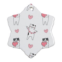 Seamless Pattern Cute Cat With Little Heart Hearts Ornament (Snowflake)