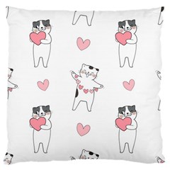 Seamless Pattern Cute Cat With Little Heart Hearts Large Cushion Case (Two Sides)