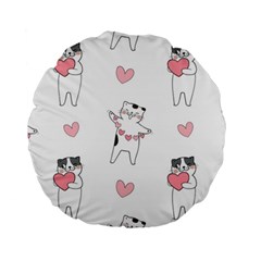 Seamless Pattern Cute Cat With Little Heart Hearts Standard 15  Premium Round Cushions