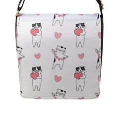 Seamless Pattern Cute Cat With Little Heart Hearts Flap Closure Messenger Bag (L)