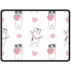 Seamless Pattern Cute Cat With Little Heart Hearts Double Sided Fleece Blanket (large) 