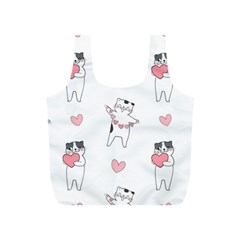 Seamless Pattern Cute Cat With Little Heart Hearts Full Print Recycle Bag (S)