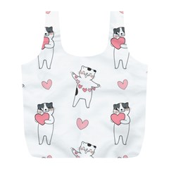 Seamless Pattern Cute Cat With Little Heart Hearts Full Print Recycle Bag (L)