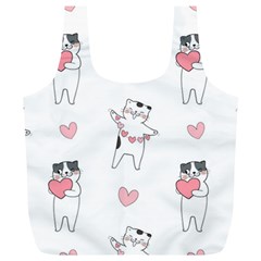 Seamless Pattern Cute Cat With Little Heart Hearts Full Print Recycle Bag (XL)