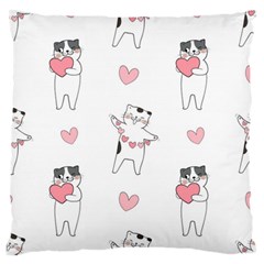 Seamless Pattern Cute Cat With Little Heart Hearts Large Flano Cushion Case (One Side)