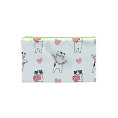 Seamless Pattern Cute Cat With Little Heart Hearts Cosmetic Bag (XS)