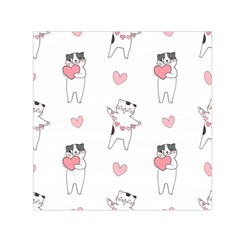 Seamless Pattern Cute Cat With Little Heart Hearts Small Satin Scarf (square) by Wegoenart