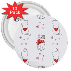 Seamless Pattern Cute Cat With Little Heart 3  Buttons (10 Pack)  by Wegoenart