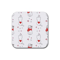 Seamless Pattern Cute Cat With Little Heart Rubber Coaster (square) 