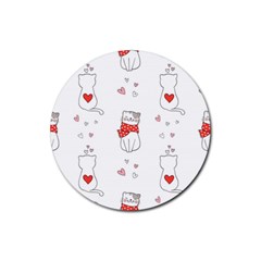 Seamless Pattern Cute Cat With Little Heart Rubber Round Coaster (4 Pack)  by Wegoenart