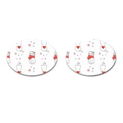 Seamless Pattern Cute Cat With Little Heart Cufflinks (oval) by Wegoenart