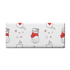 Seamless Pattern Cute Cat With Little Heart Hand Towel by Wegoenart