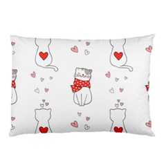 Seamless Pattern Cute Cat With Little Heart Pillow Case by Wegoenart