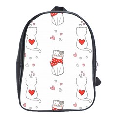 Seamless Pattern Cute Cat With Little Heart School Bag (large) by Wegoenart